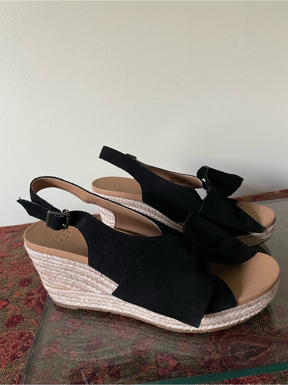 UGG Black Suede Camilla Wedge Sandals 7.5
